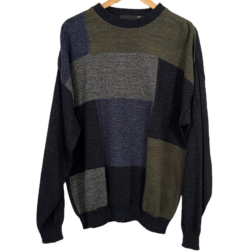 Vintage Bill Blass Grandpa Dad Colorblock Pullover Crewneck Sweater Size XL